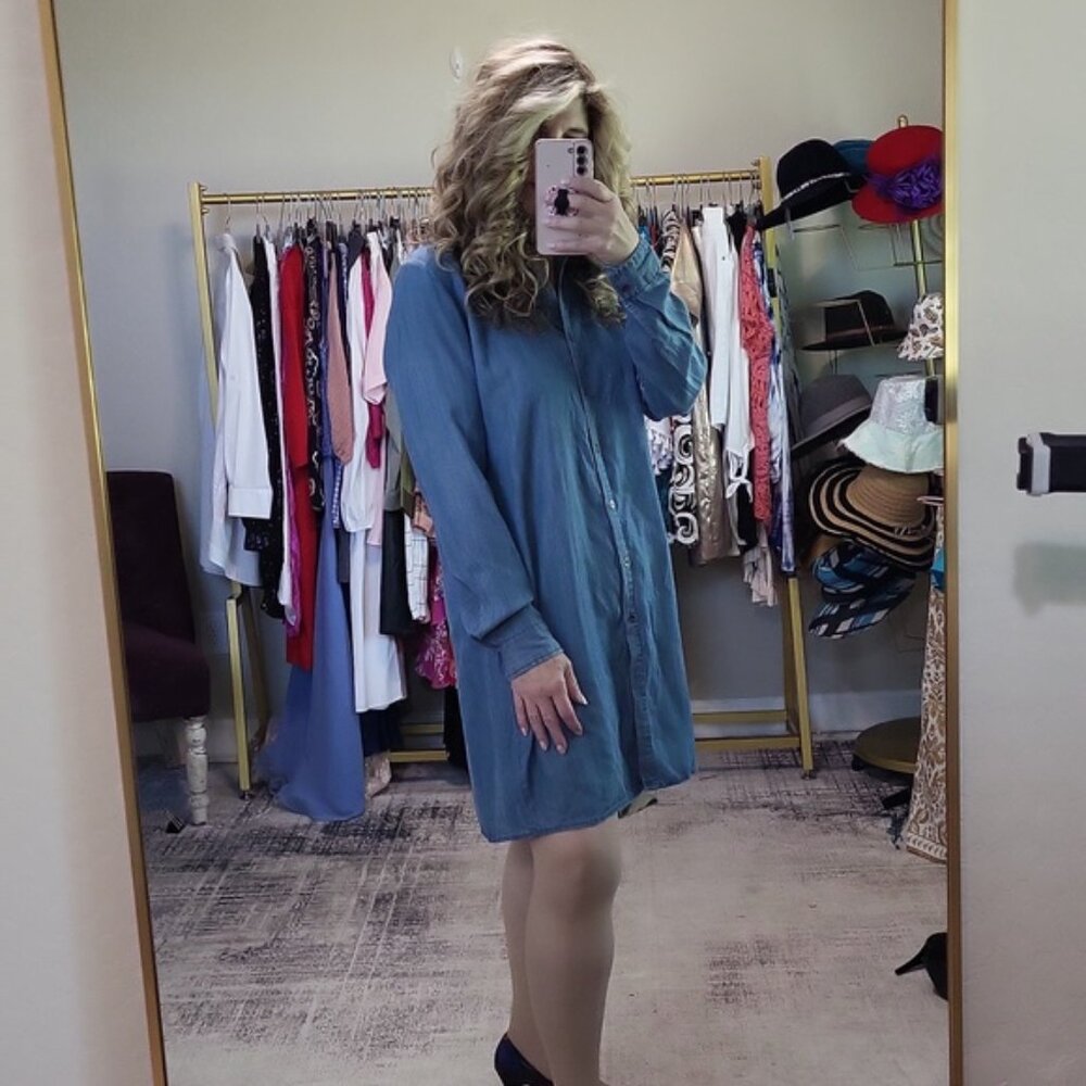 Bobeau Lace-Up Chambray Shirt Dress - Picture 3 of 14